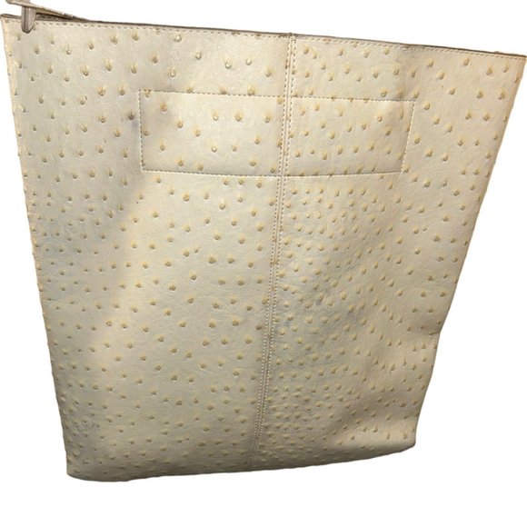 Ostrich Imprint Large off white brown braided handles large pvc tote - Picture 4 of 7